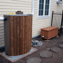 wood wrapped rain tank display kits & packages, wood wrapped rain barrel, rainwater harvesting - product image
