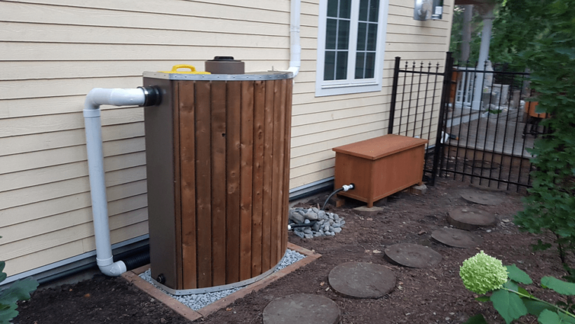 wood wrapped rain tank display kits & packages, wood wrapped rain barrel, rainwater harvesting - product image