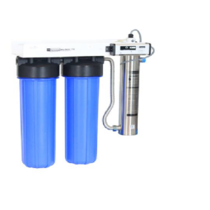 rainwater collection treatment system including 2 big blue filter housings and a Lumior U/V